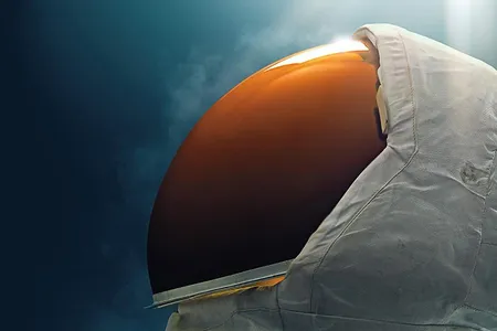 This lunar extravehicular visor assembly, photographed by Cade Martin at the National Air and Space Museum’s Udvar- Hazy Center, was worn by Neil Armstrong on the Moon in July 1969. Armstrong’s helmet visors were designed to protect against hazards, from micrometeoroids to infrared light.