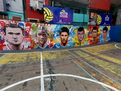A street mural in Brazil in celebration of the 2014 World Cup.
