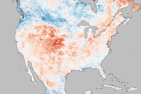 The Northern Hemisphere's mid-latitudes have experienced many heat waves in recent years, such as one that fueled Rocky Mountain wildfires in summer 2012. Warmer-than-normal temperatures appear red in this NASA image of North America on June 28, 2012.