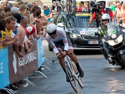Swiss cyclist Fabian Cancellara during a time trial in Utrecht, Netherlands, during the 2015 Tour de France