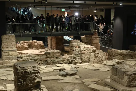 Thessaloniki&#39;s Venizelou subway station contains the ruins of a Roman-era thoroughfare.