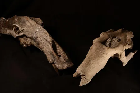 Two skulls belonging to extinct marine mammal herbivores used in the new study, both from the Smithsonian's collections. 
