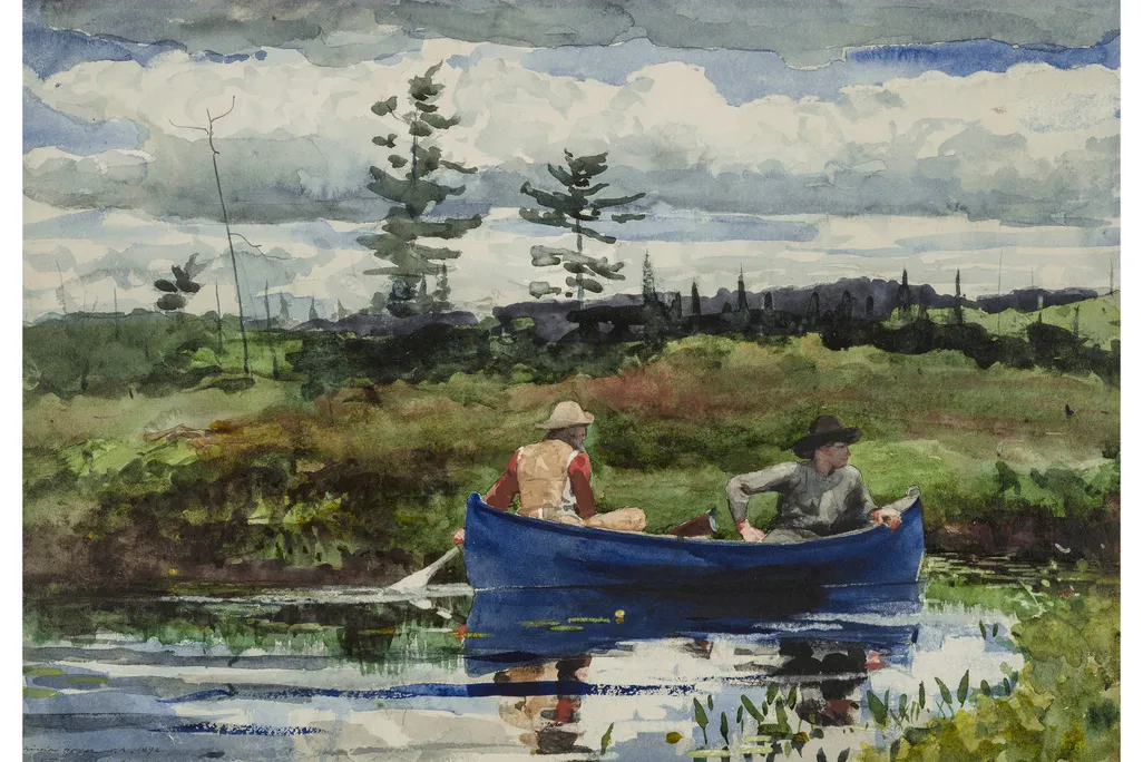 Winslow Homer’s 1892 painting The Blue Boat shows his masterful use of watercolor’s layering effects.