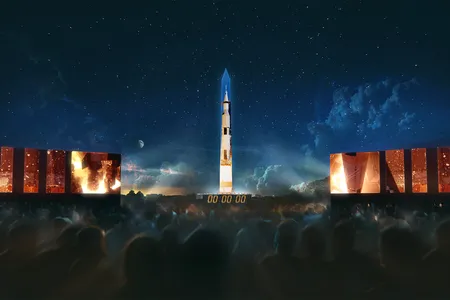 A rendering of the 363-foot Saturn V projection 
