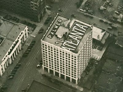 An airway marking on an unidentified 12-story building, presumably in the Atlanta area, circa early 1930's.