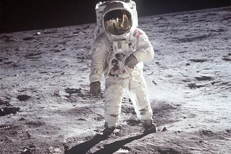 Apollo 11 astronaut Buzz Aldrin walks on the moon surface in July of 1969.