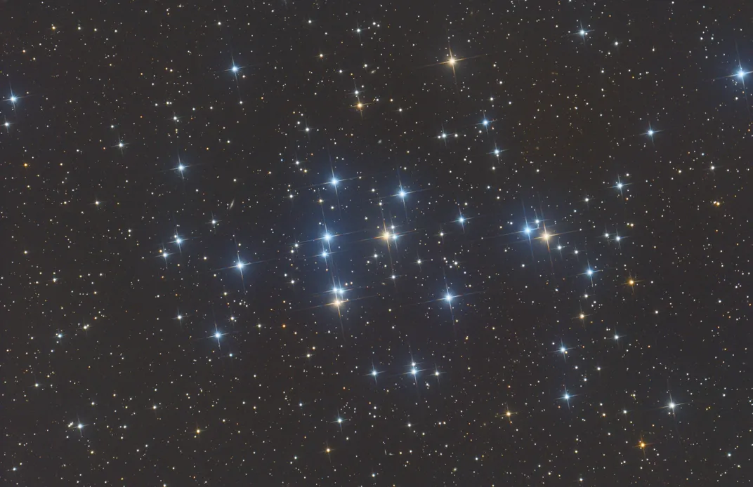a grouping of blue and yellow stars loosely clustered together