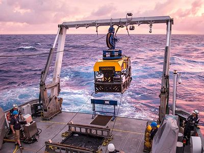 The Schmidt Ocean Institute’s submersible SuBastian, which was responsible for several discoveries in 2020, is retrieved from the water.