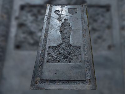 The black &quot;marble&quot; tombstone is made of limestone that likely came from Belgium.