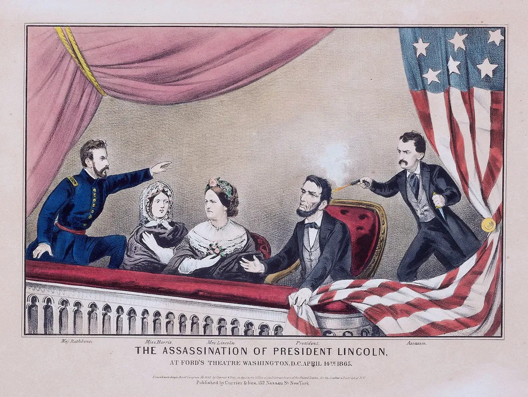 Lithograph depicting the assassination of Abraham Lincoln