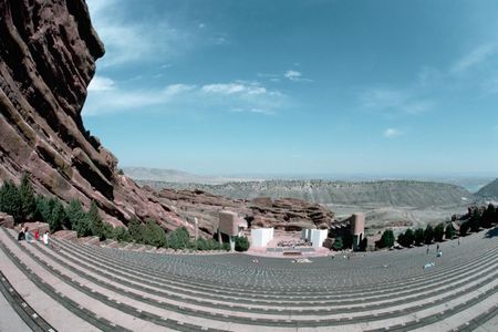 Amphitheater and mountainous landscape in Red Rock Park, Colorado.