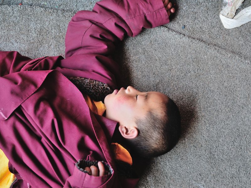 the-little-monk-is-sleeping-in-temple-in-dream-he-is-reciting-a-sutra