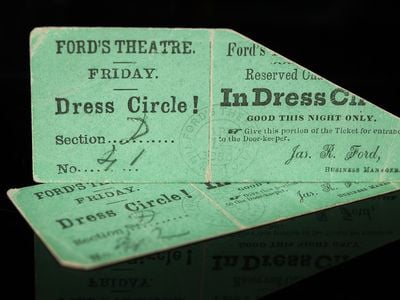 Stamped with the date&mdash;April 14, 1865&mdash;the two tickets correspond with a front-row spot in the dress circle.