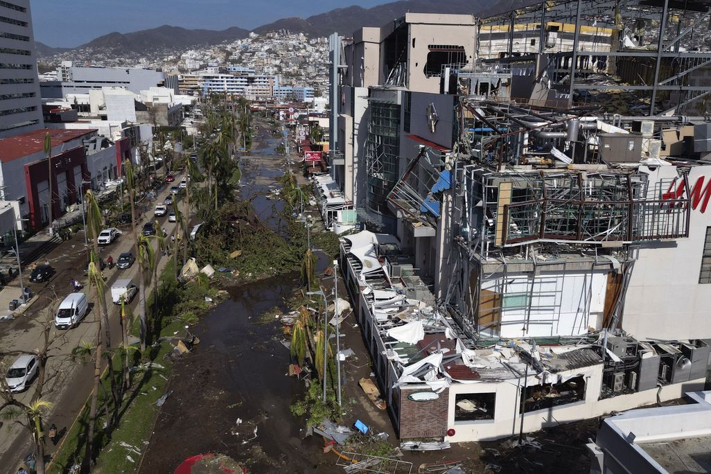 Aerial shot of destroyed buildings in Mexico