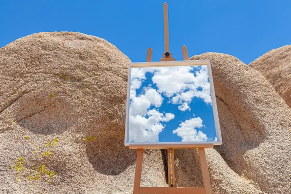 Sky on Canvas In Joshua Tree Reflects Bright Blue Cloudy Sky thumbnail