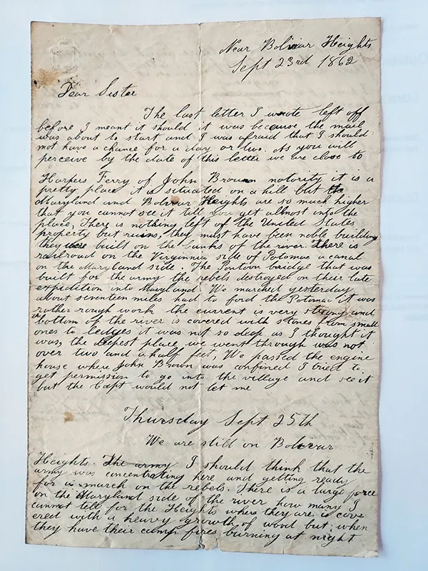 A September 25, 1862, letter from Merrill to his sister