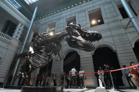 Visitors look at Shen, displayed&nbsp;at the Victoria Theatre and Concert Hall in Singapore earlier this year.