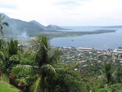 Simpson Harbor as seen from Rabaul’s volcano observatory.