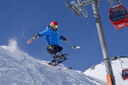 Jim Martinson using his sit ski at Crystal Mountain Resort, Washington