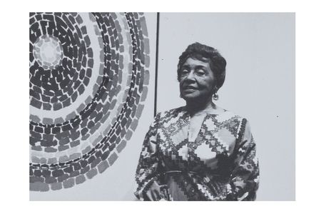 Photograph of Alma Thomas at Whitney Museum of American Art exhibition opening (detail), 1972 / unidentified photographer. Alma Thomas papers, circa 1894-2001. Archives of American Art, Smithsonian Institution.