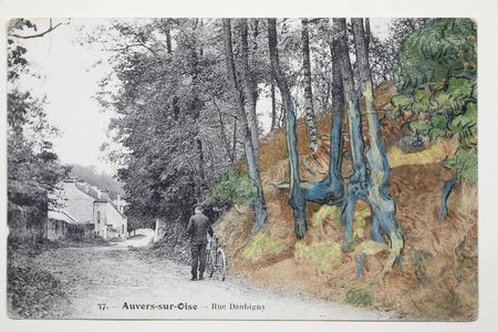 A 1905 postcard overlaid with Vincent van Gogh's 1890 painting of the same spot