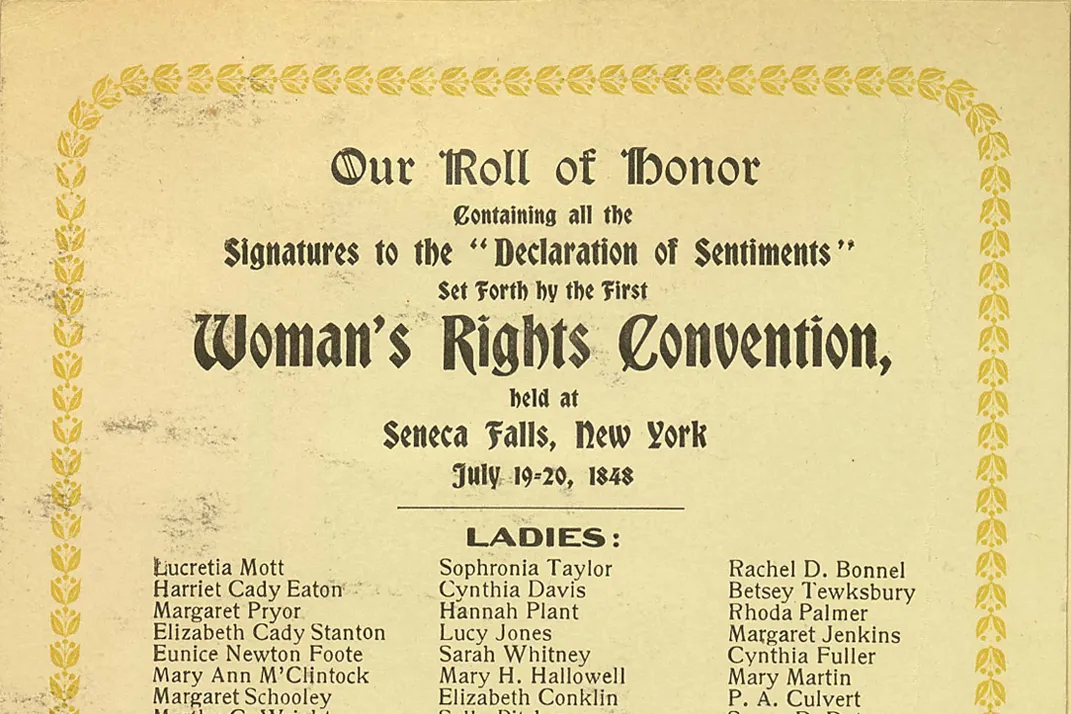 The Declaration of Sentiments adopted at the Seneca Falls Convention in 1848