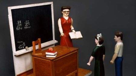 Folk artist Lavern Kelley's "Classroom with Three Figures"