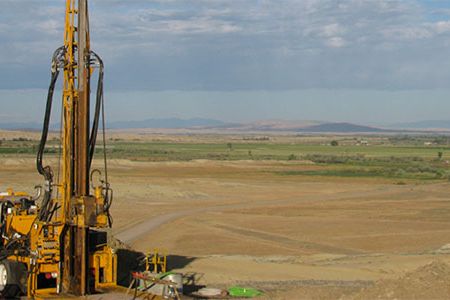 The truck-mounted coring rig set up at the Basin Substation site.