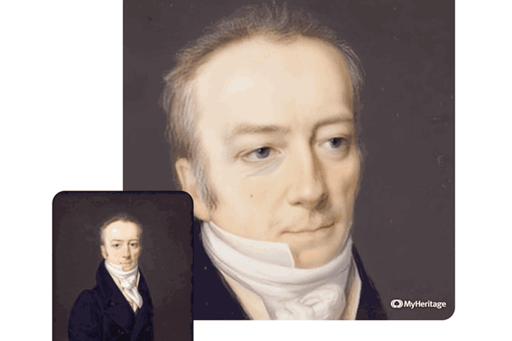 James Smithson is pictured in a close up. He is wearing a high collar shirt and a blue overcoat