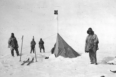 Robert Falcon Scott (far left) and his crew at the South Pole in January 1912