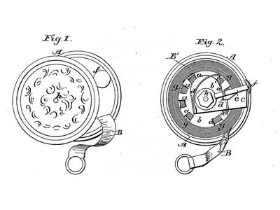 The July 14, 1868 patent for a tape measure included these two drawings.