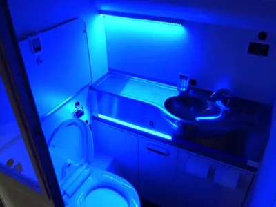 A prototype airplane lavatory by Boeing uses UV rays to zap germs. 