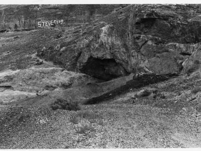 A view of the opening to Danger Cave in 1976, when it was nominated to the National Register of Historic Places