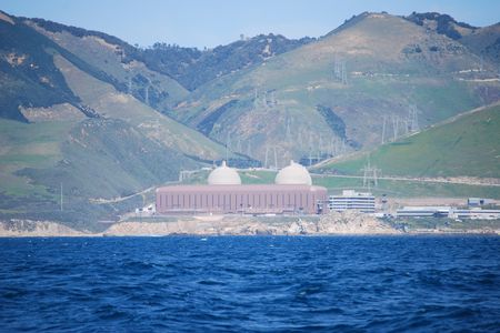 A view of the Diablo Canyon Nuclear Power Plant, with two reactors.