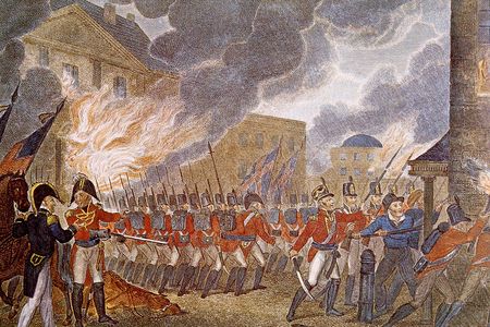 An illustration of the British burning Washington in 1814