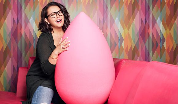 Rea Ann Silva with an oversized version of the Beautyblender sponge (Courtesy of Beautyblender)