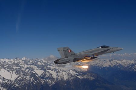 An F/A-18 in flight over Switzerland.