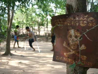Children have been crippled by land mines in Cambodia.