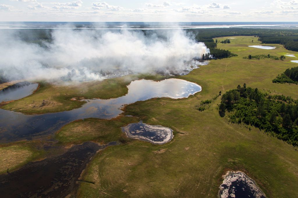 Aerial view of forest fire in central Yakutia, Russia