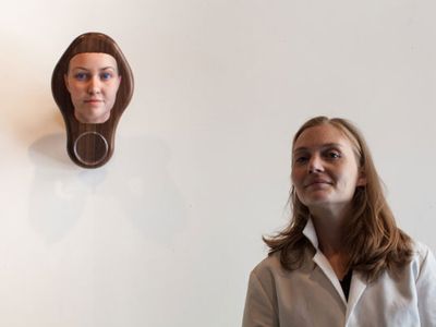 Artist Heather Dewey-Hagborg and her DNA-derived self-portrait.