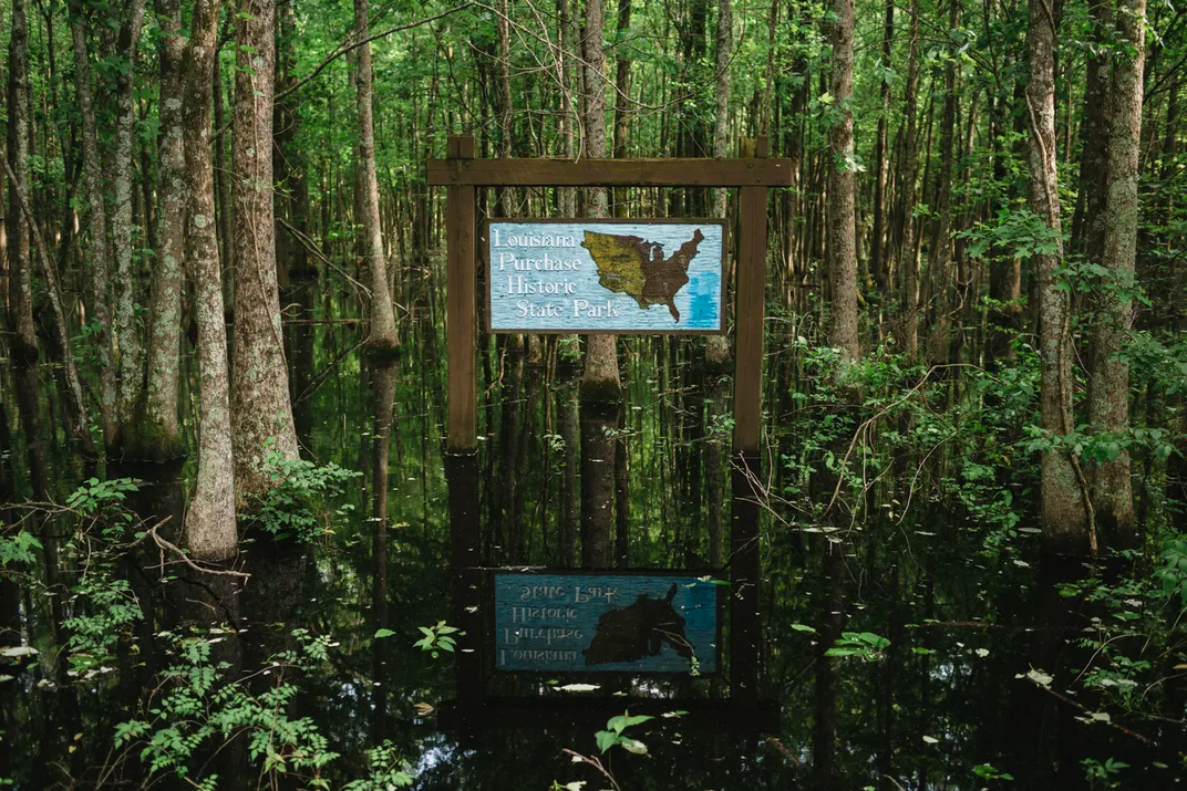 The entrance to the Louisiana Purchase State Park in Arkansas, where exhibits tell the story of the historic land acquisition and the area’s natural life.