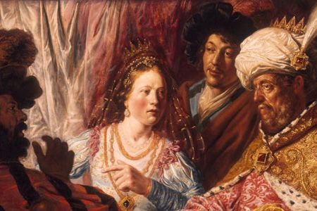 The Feast of Esther, painted by Lievens c. 1625, was identified for years in 20th-century art texts as an early Rembrandt.  Like Rembrandt, Lievens used contrasts of light and shadow to add drama.