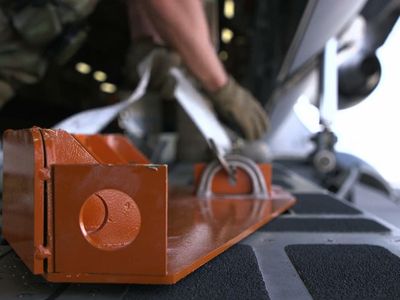 All three pieces of the K-Wedge can be installed in under one minute to protect aircraft rails. The inventor, Technical Sergeant Brett Kiser, says that the Air Force plans to modernize a locking handle mechanism on the loading aid to eliminate the need for cargo straps for installation, which will make the process faster and easier for airmen.
