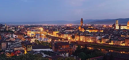 Known as the cradle of the Renaissance, Florence today remains a treasure house of artistic expression. Here, a view across the Arno to the city’s domed basilica.