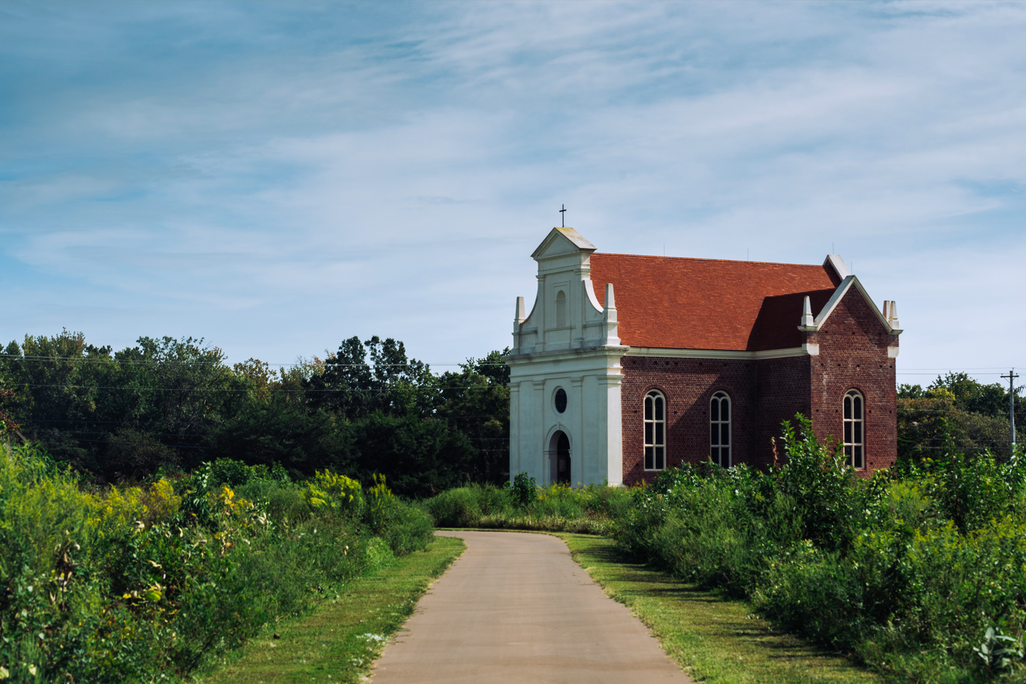 The exterior of the reconstructed chapel in Historic St. Mary's City, Maryland