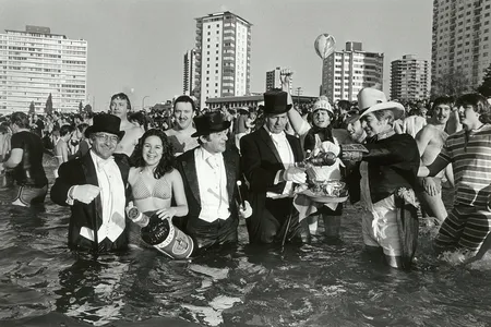 The Polar Bear Swim in Vancouver in the 1970s. Lisa Pantages, second from the left, will complete her 64th annual plunge this New Year&rsquo;s.