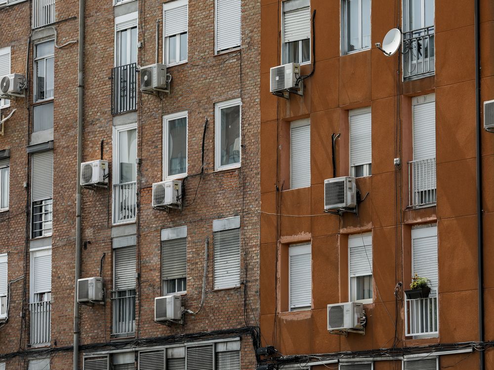 air conditioning units on Madrid apartment buildings