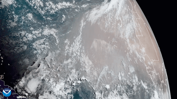 GIF of Saharan dust plume blowing across the Atlantic Ocean