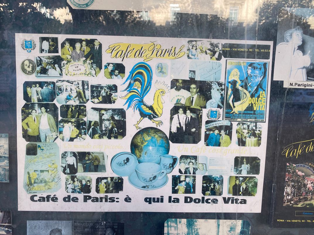 A photo collage outside of Café de Paris in Rome