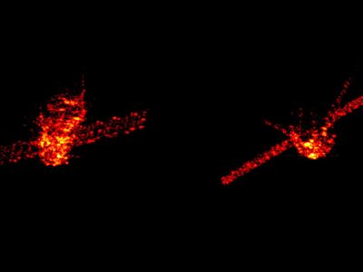 Radar images of Tiangong-1 taken by the Tracking and Imaging Radar system operated by Germany’s Fraunhofer FHR research institute at Wachtberg, near Bonn. The Chinese station was at an altitude of about 270 km, or 170 miles.